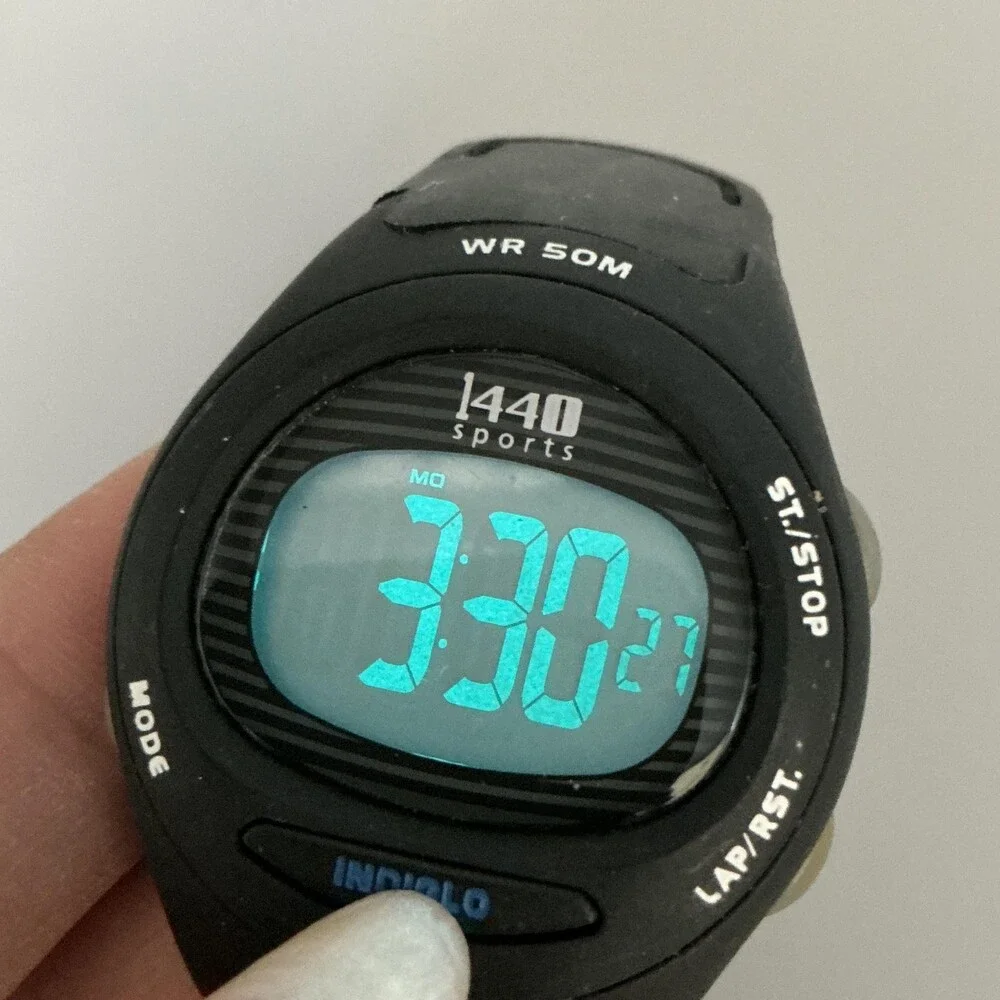 Timex 1440 Sports Unisex Watch 34mm Digital Dial Black Band Indiglo New Battery